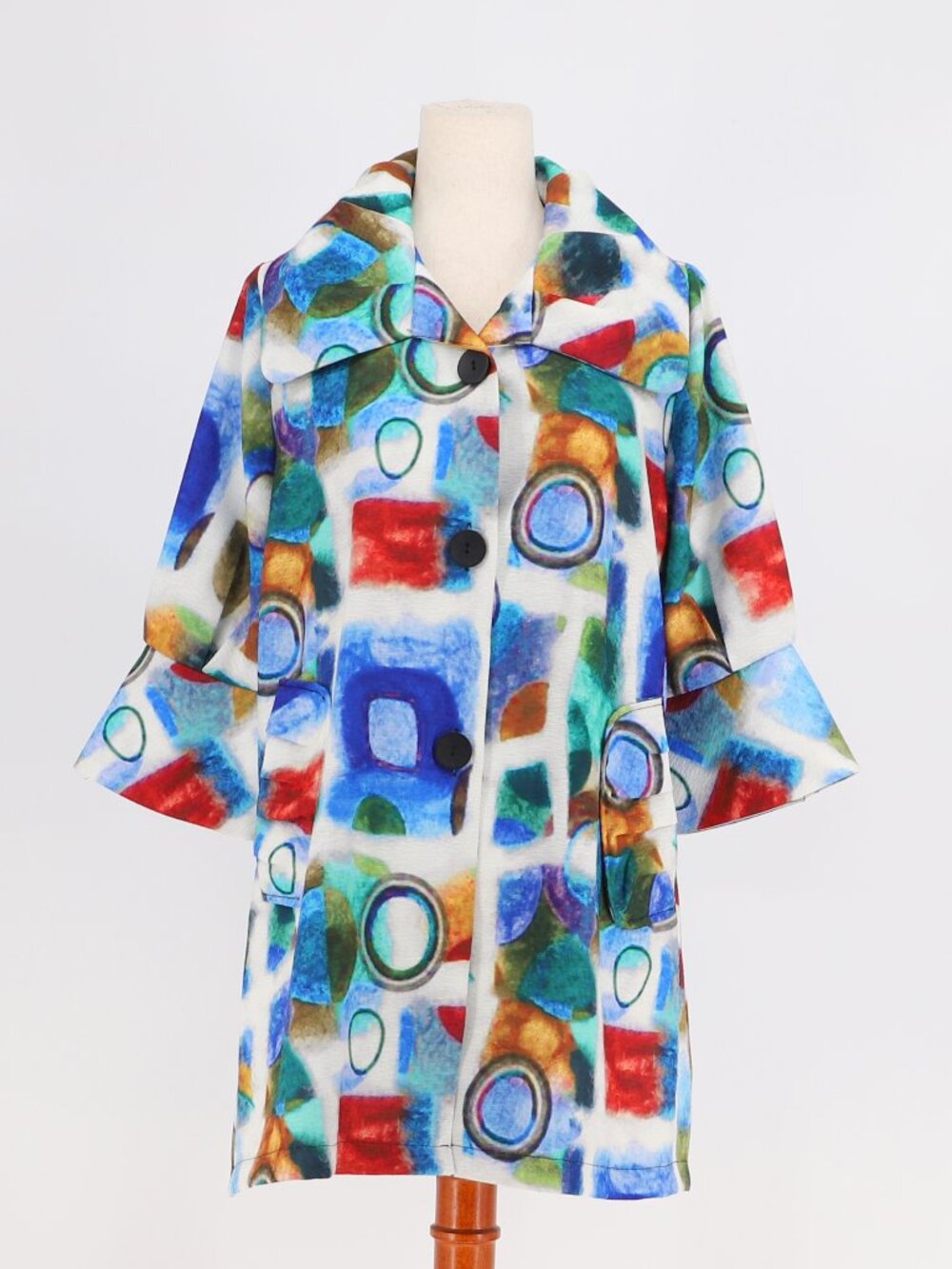 DAMEE Watercolor Artsy Shawl Collar Long Jacket Coat Size M